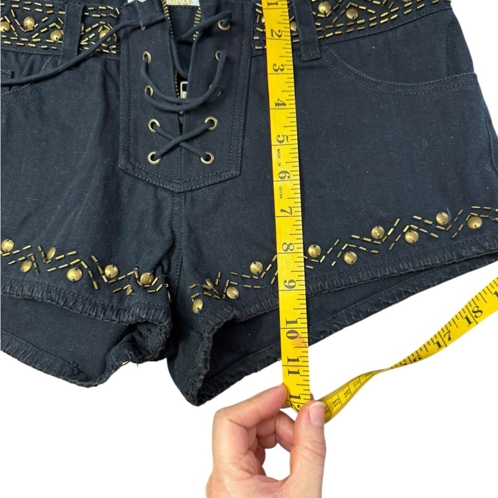 AMUSE SOCIETY.    Black and Gold Jean Shorts with Studded Embellishments - Picture 6 of 6